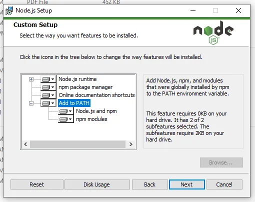 Configuración del PATH en la instalación de Node.js