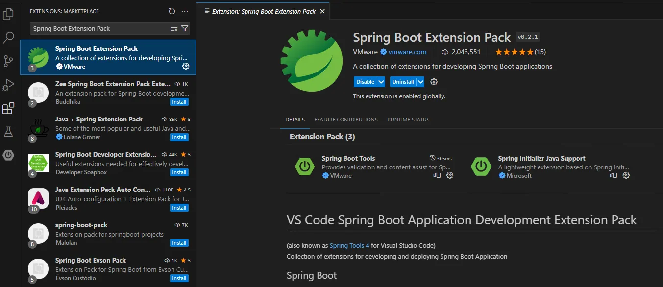 Instalación de Spring Boot Extension Pack