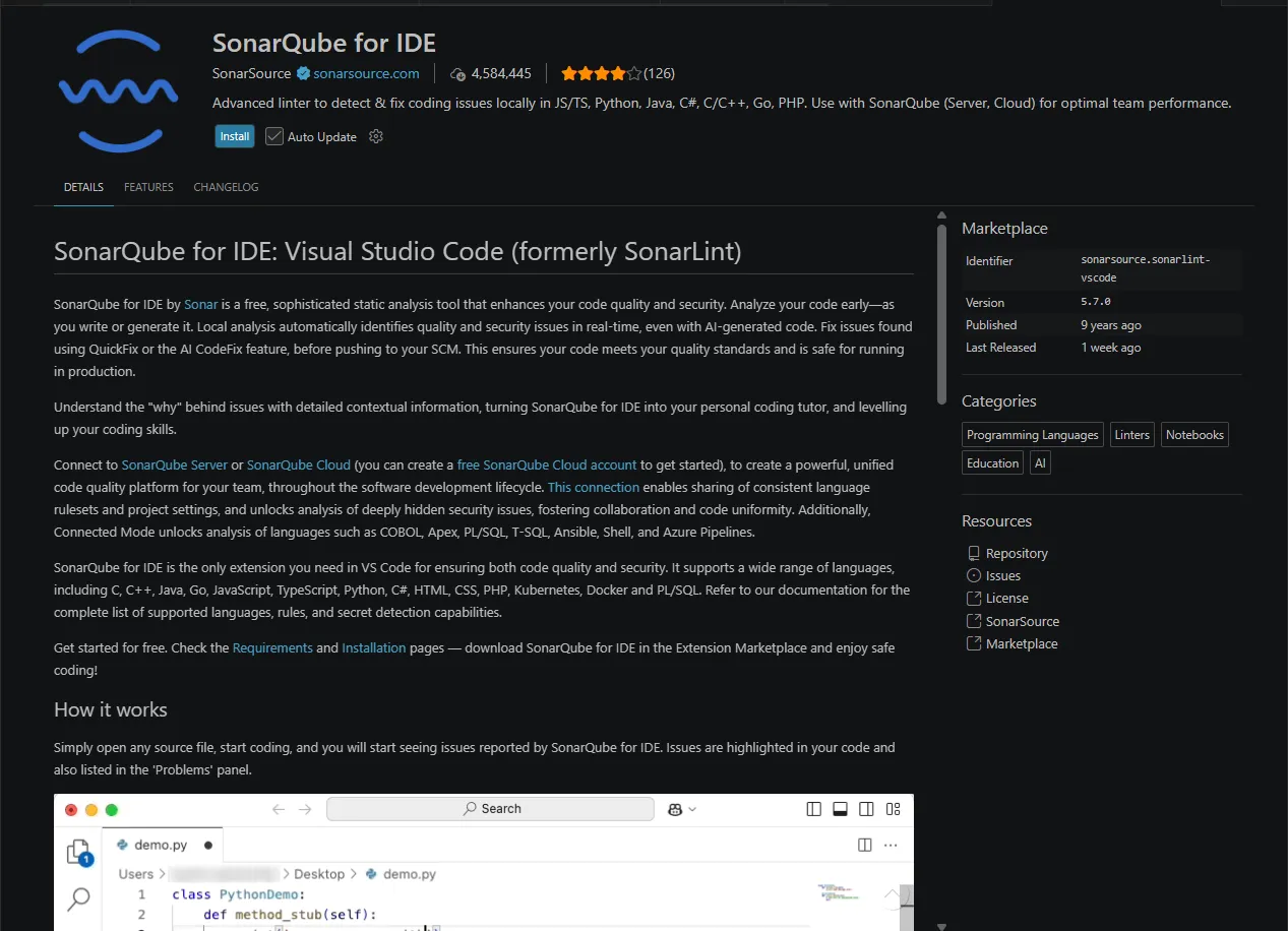 Instalación de Extension SonarQube for IDE